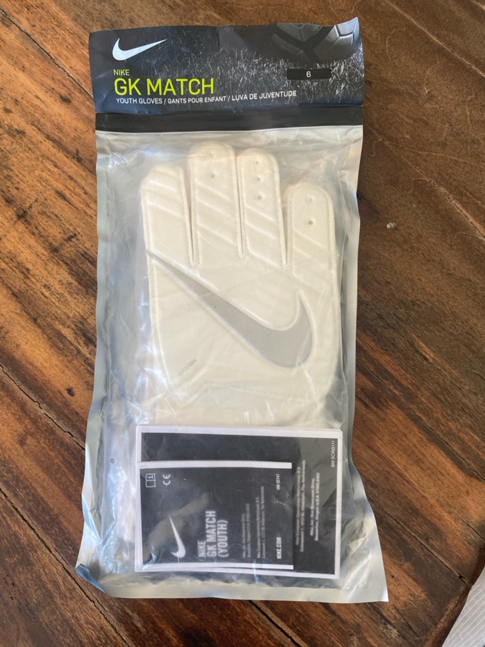 Nike White Youth GK Match Goalkeeper Gloves with Gray Swoosh